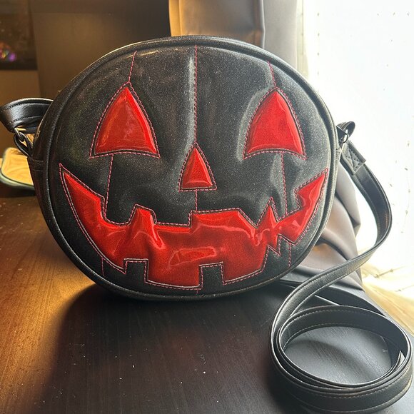 Love Pain and Stitches Handbags - Love Pain and Stitches Handcrafted Pumpkin Purse Red Black